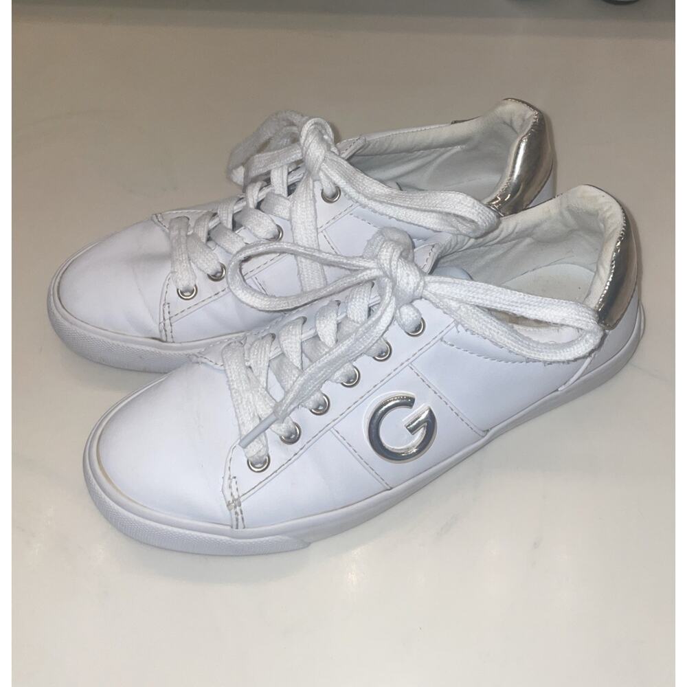 Women's G by Guess Gold White Athletic Shoes Size 6.5 Sneakers